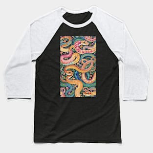 Gustav Klimt's Serpent's Charm: Inspired Snake Artistry Baseball T-Shirt